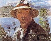 Lovis Corinth Self Portrait with Straw Hat oil on canvas